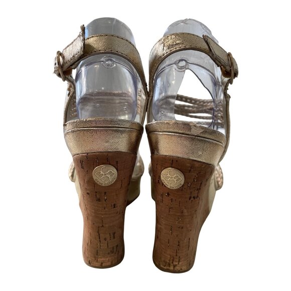 BCBGeneration Callista Wedge Sandals Size 9 Braided Strap Open Toe Gold Bohemian - Picture 3 of 12